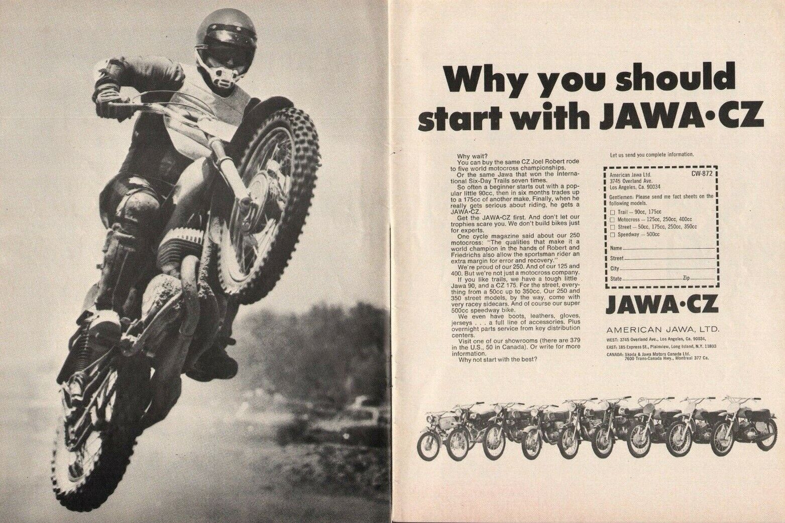1972 Jawa CZ / Joel Robert - 2-page Vintage Motorcycle Ad