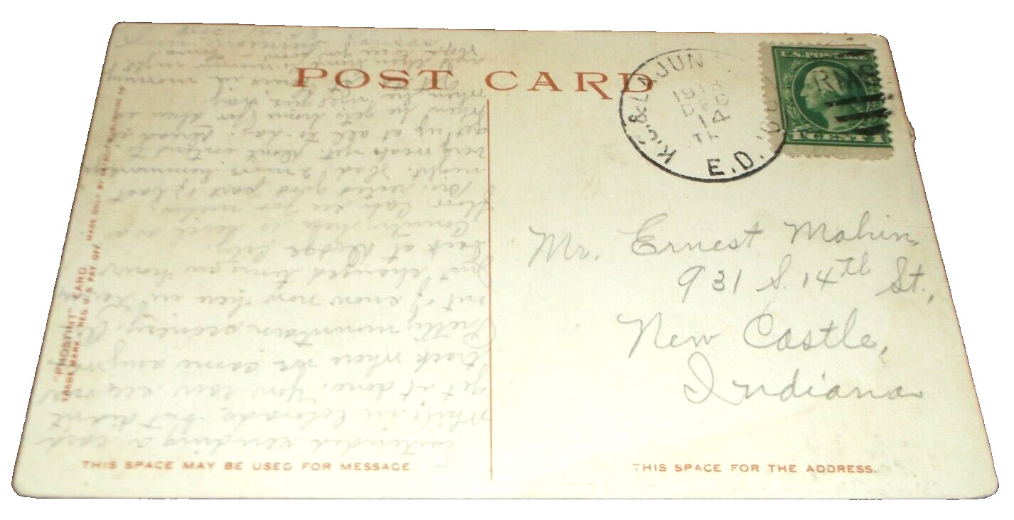 1913 SANTA FE KANSAS CITY & LA JUNTA RPO HANDLED ROYAL GORGE POST CARD 
