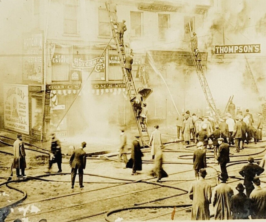 Rare 1913 Postcard Fire Disaster Ostrom's Cigar Store Binghamton New York NY