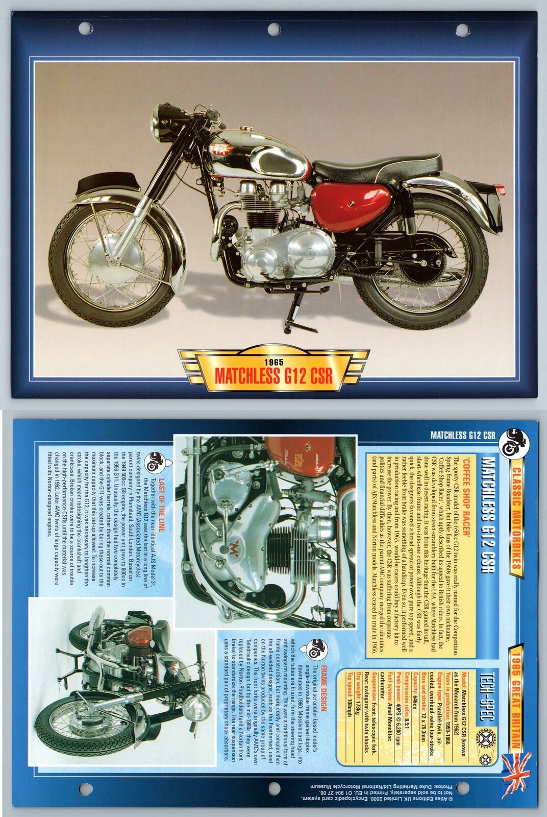 Matchless G12 CSR - 1965 - Classic Motorbikes - Atlas Motorbike Fact File Card
