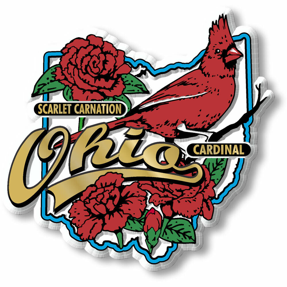 Ohio State Bird and Flower Map Magnet by Classic Magnets