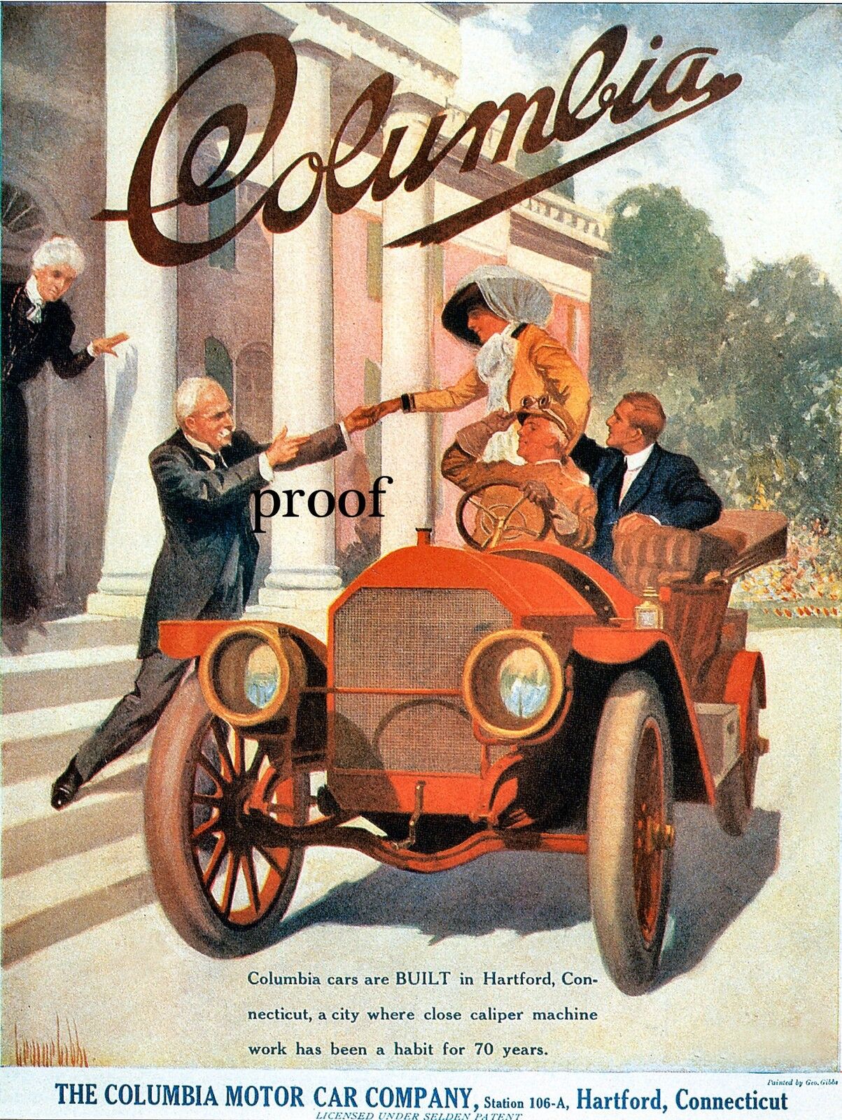 Columbia Motor Car Vintage color poster photo print Hartford, CT 1906