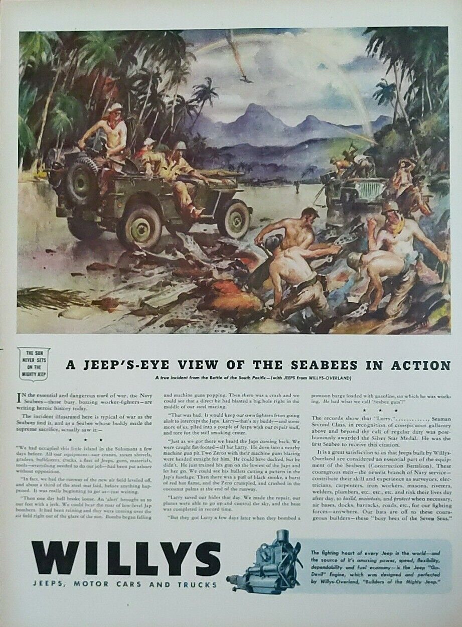 1944 WW2 Buy War Bonds, Allied Forces Willy\'s Jeep Print Ad 