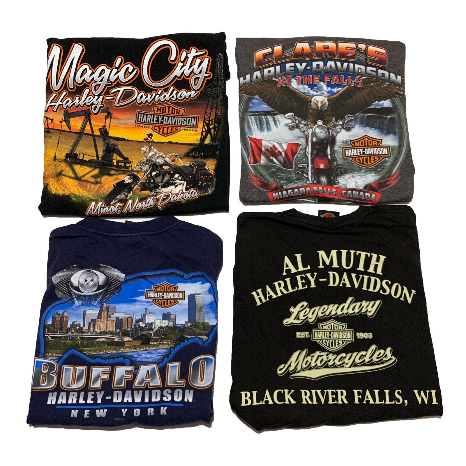 (4) Harley Davidson T-Shirt Lot Buffalo Magic City Niagara Falls - All Mens L