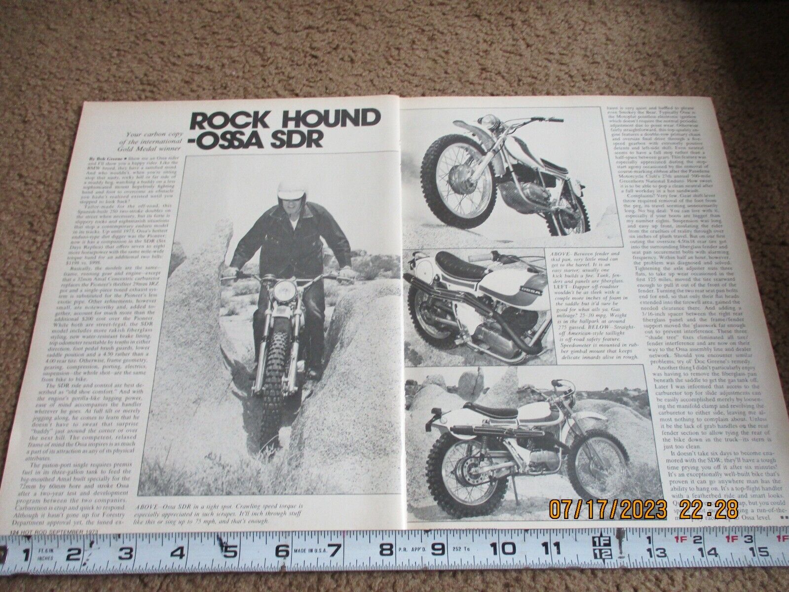 1973 OSSA SDR 250cc Enduro Cycle Article 2 pages Six Day Replica