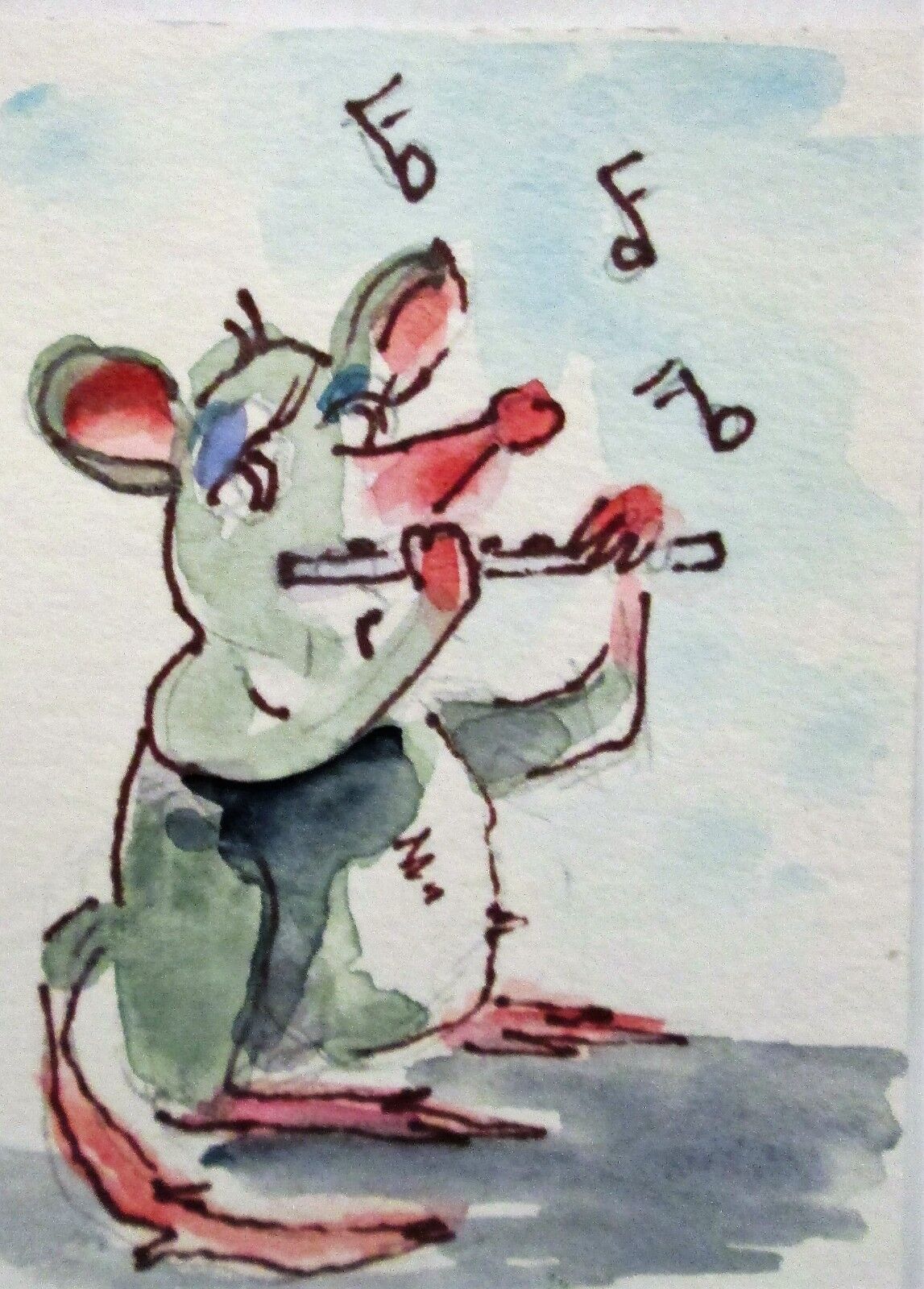 Aceo musical flute  mouse mice collectible art Delilah