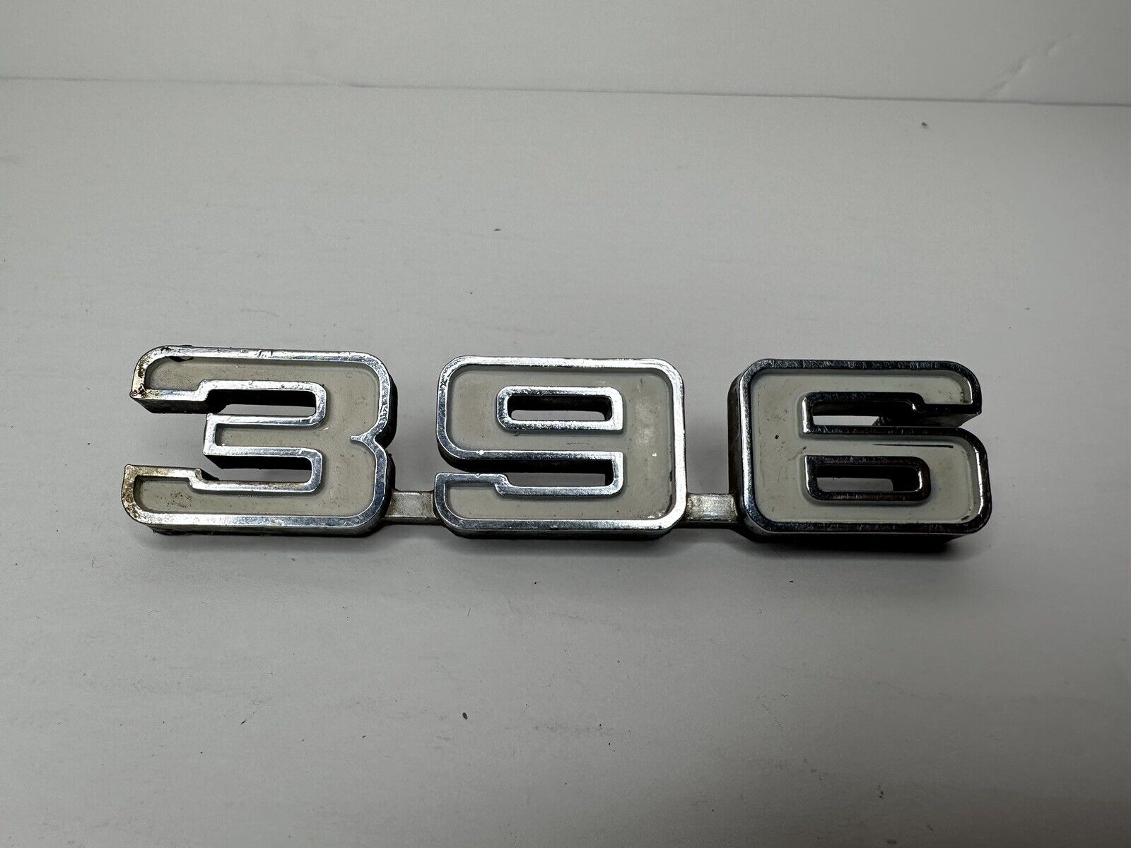 Vintage 1969 Authentic Chevrolet Camaro 396 White & Chrome Fender Emblems -& Wel