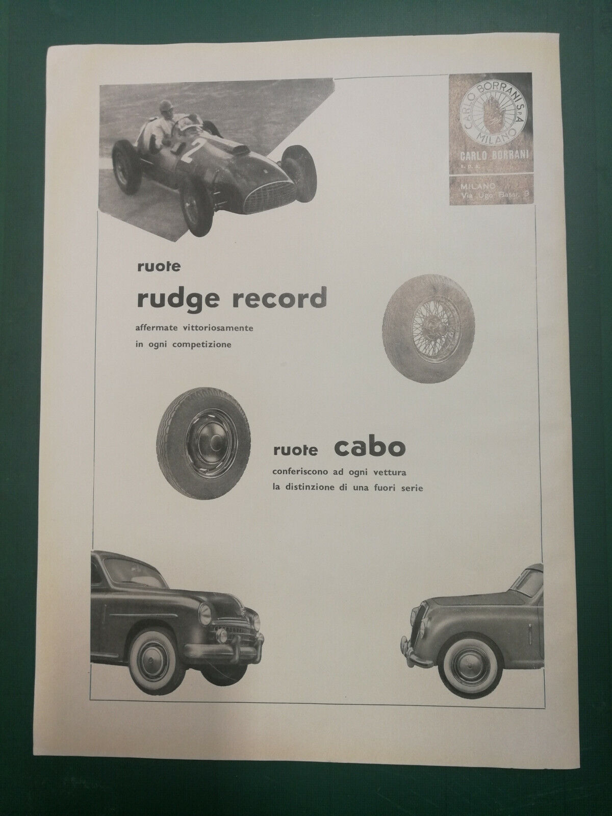 1953 Borrani wheels ORIGINAL italian vintage ad page Ferrari Fiat Alfa Romeo Iso