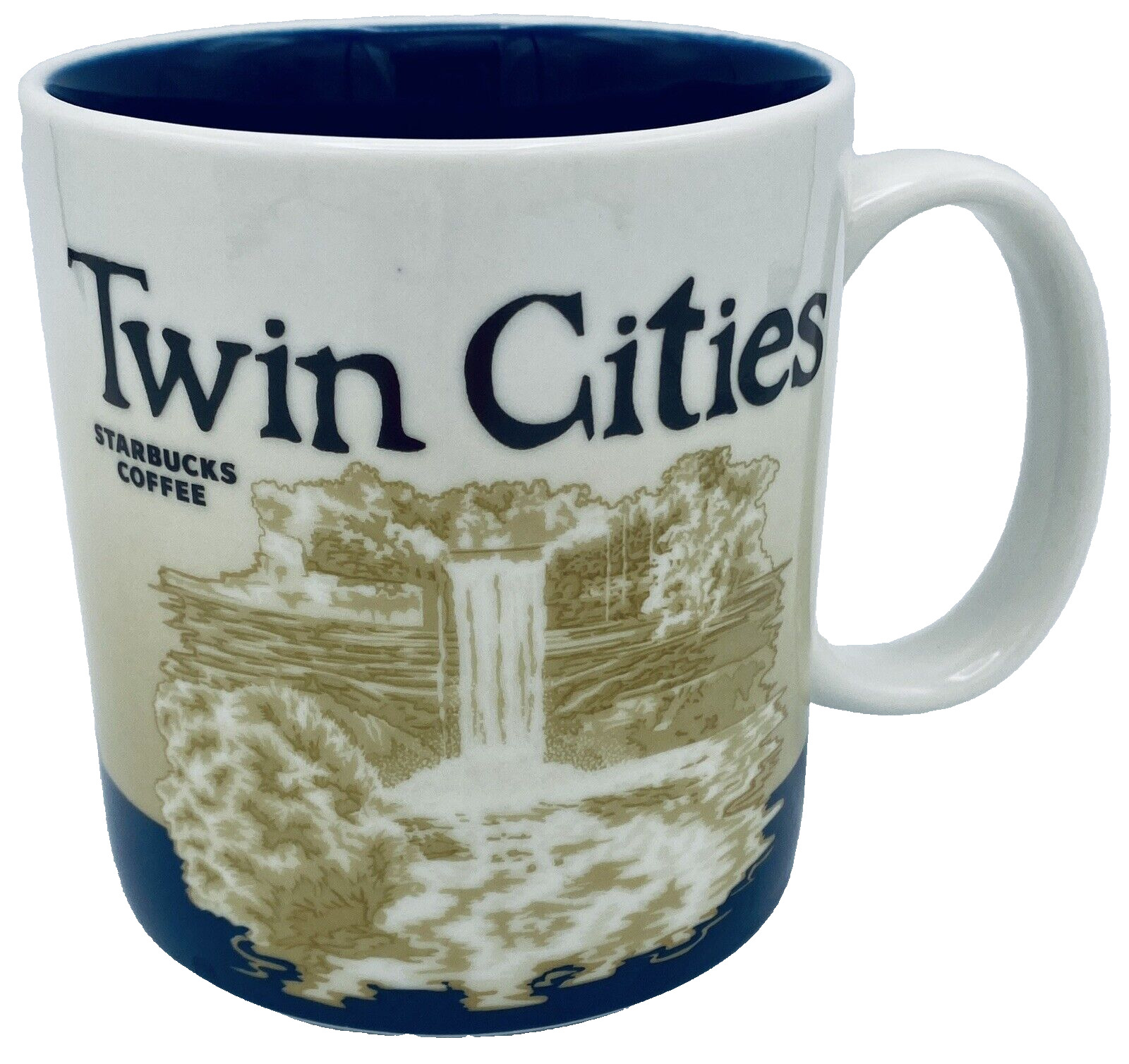 Starbucks Twin Cities Coffee Tea Mug 16oz w Handle Tan and Blue Mint Collector’s
