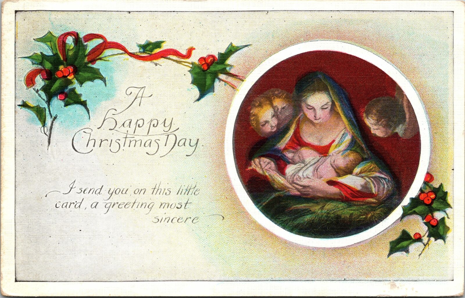 VINTAGE POSTCARD A HAPPY CHRISTMAS DAY MAILED VERGEENES VERMONT 1921