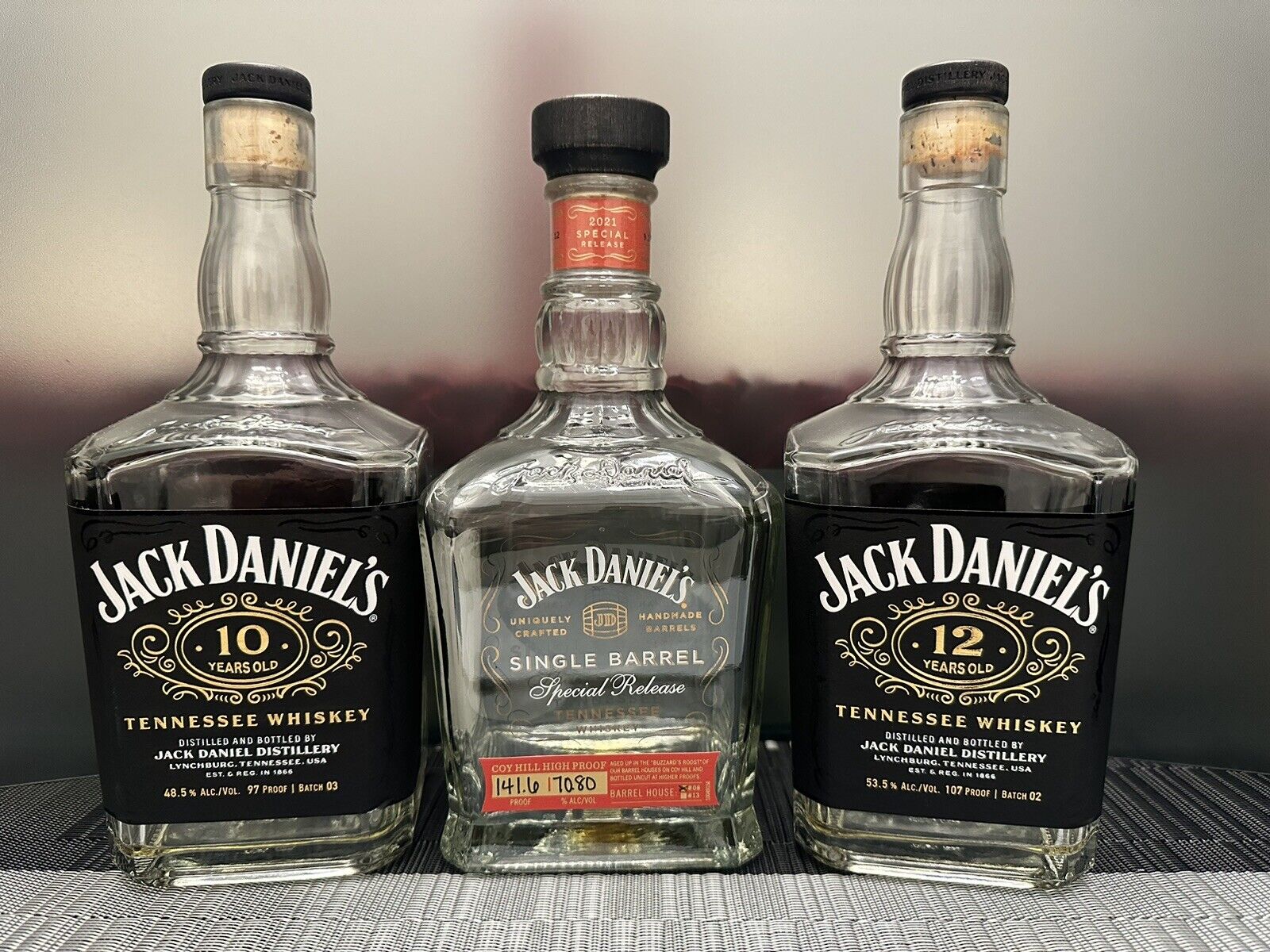 Jack Daniels Coy Hill 21 Sib 141.6 🔥☢️, 10 Yr B3 & 12 Yr B2 bottles Unrinsed