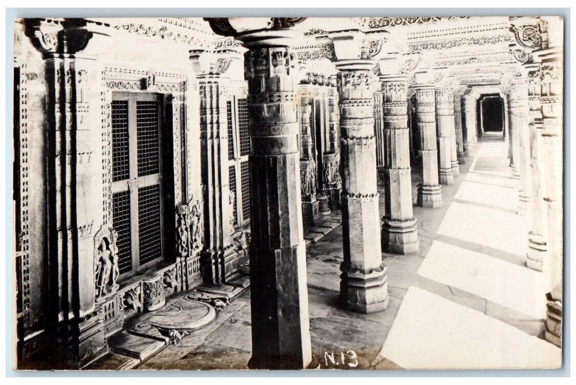c1930s Jain Temple Interior View Mt. Abu Rajastha India RPPC Photo Postcard