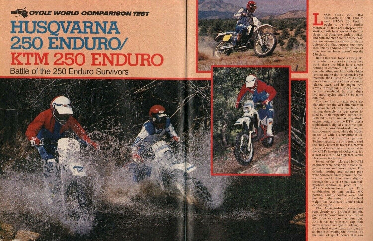 1987 Husqvarna 250 Enduro vs KTM 250 - 5-Page Vintage Motorcycle Test Article