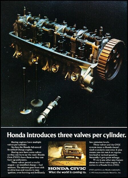 1975 Honda Civic - engine Vintage Original Advertisement Print Art Car Ad J642A