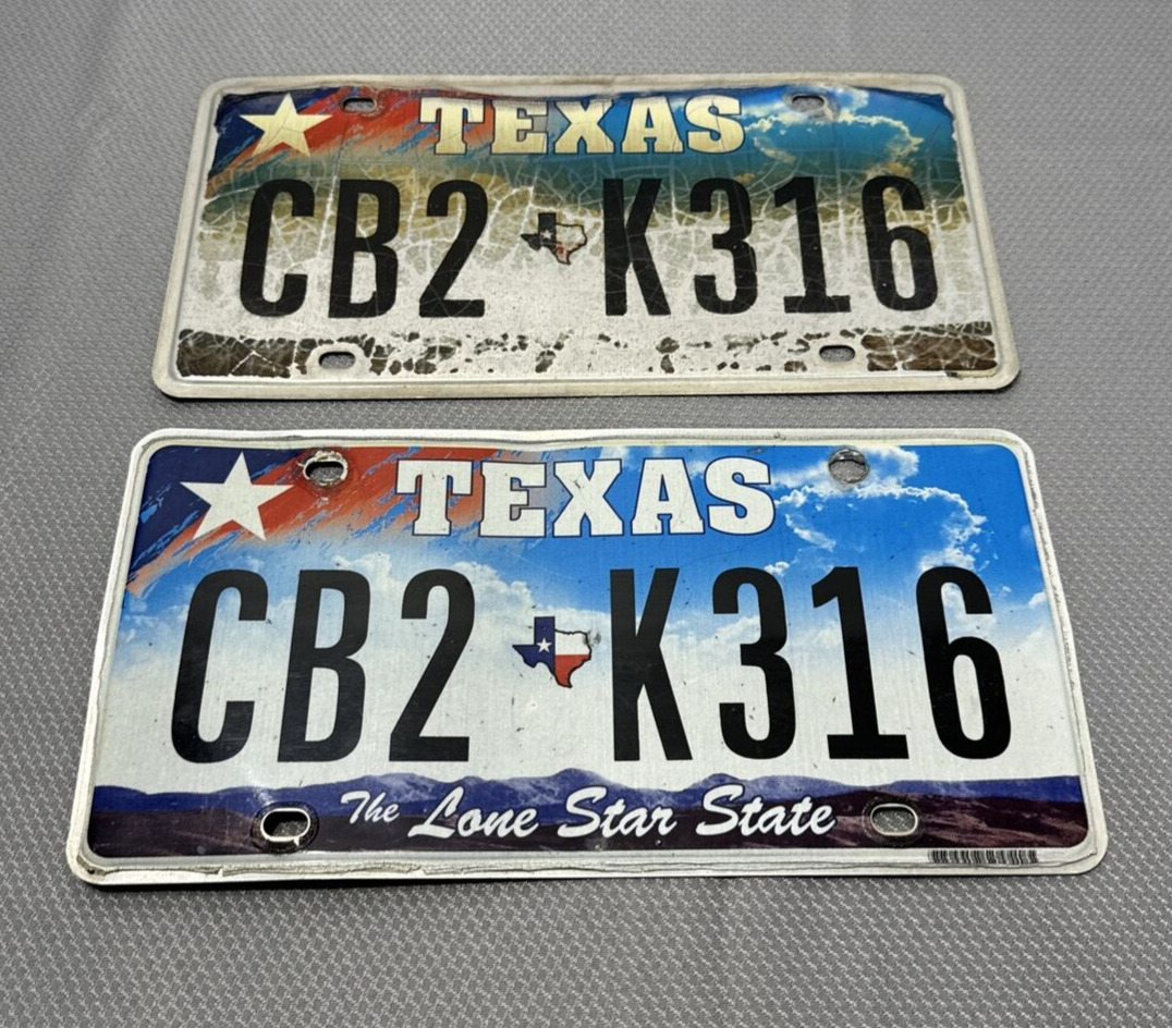 2 Texas License Plates Matching Pair Colorful Clouds 2009 Car CB2 K316 Star Old