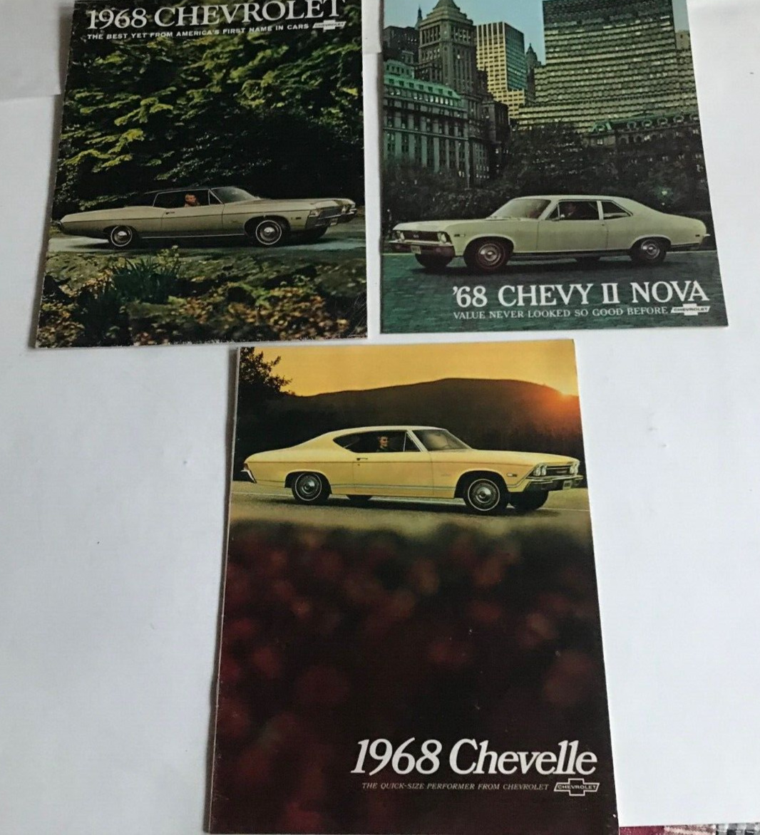 1968 CHEVROLET: CHEVELLE NOVA IMPALA - THREE CAR AUTO BROCHURES (3 ITEMS)