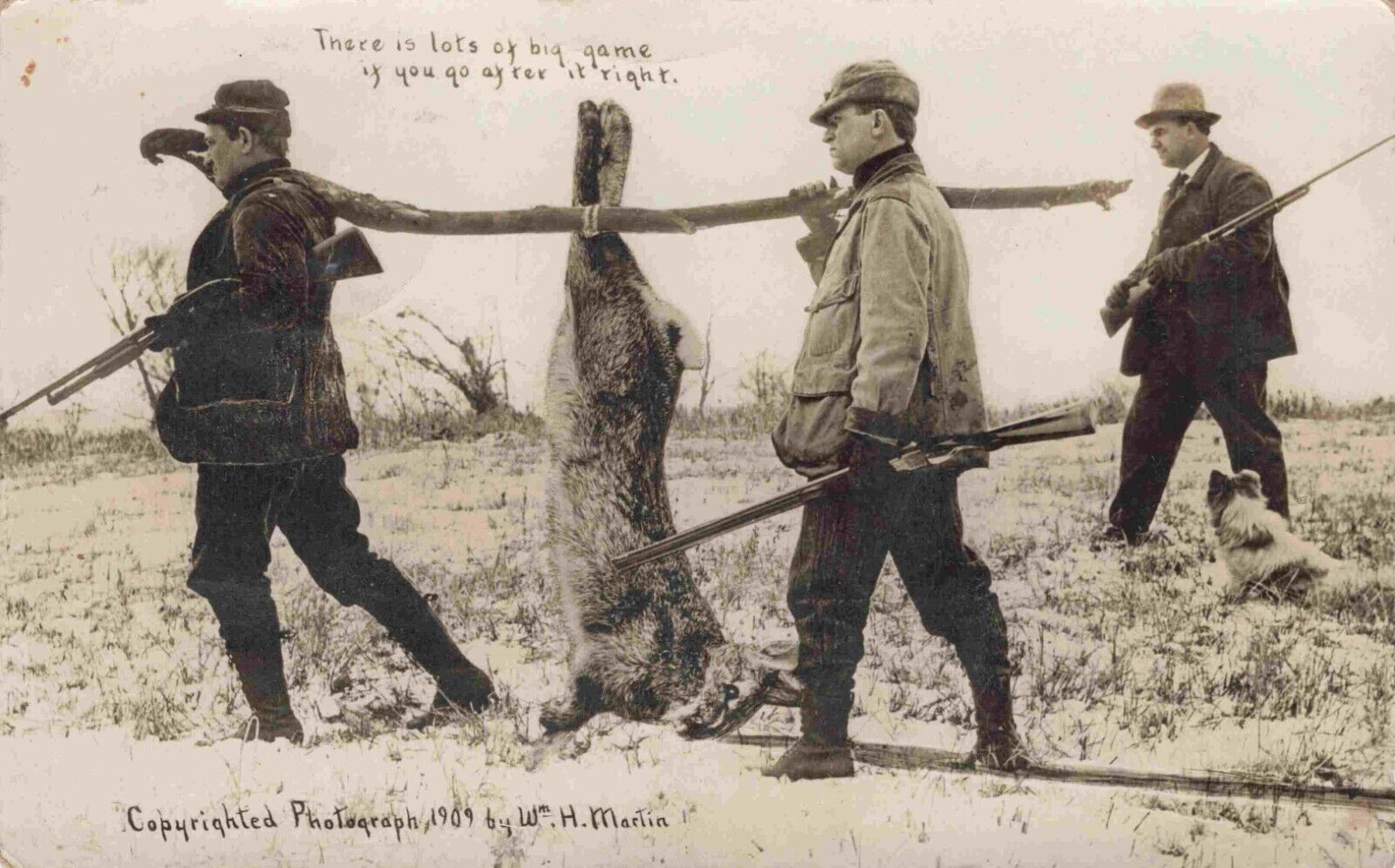 RPPC Hunters Carry Huge Jackrabbit & Guns 1909 Exaggeration Real Photo Postcard