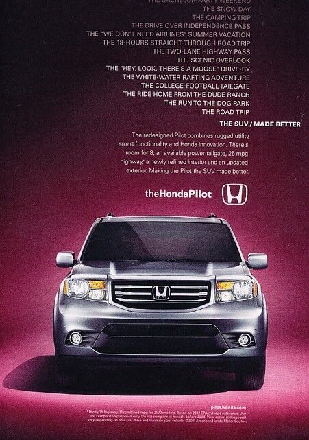 2012 Honda Pilot - Original Advertisement Print Art Car Ad J894