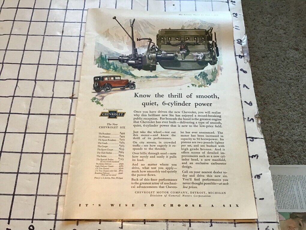 vintage original 1930 removed ad: CHEVY 6 & OAKLAND EIGHT other side
