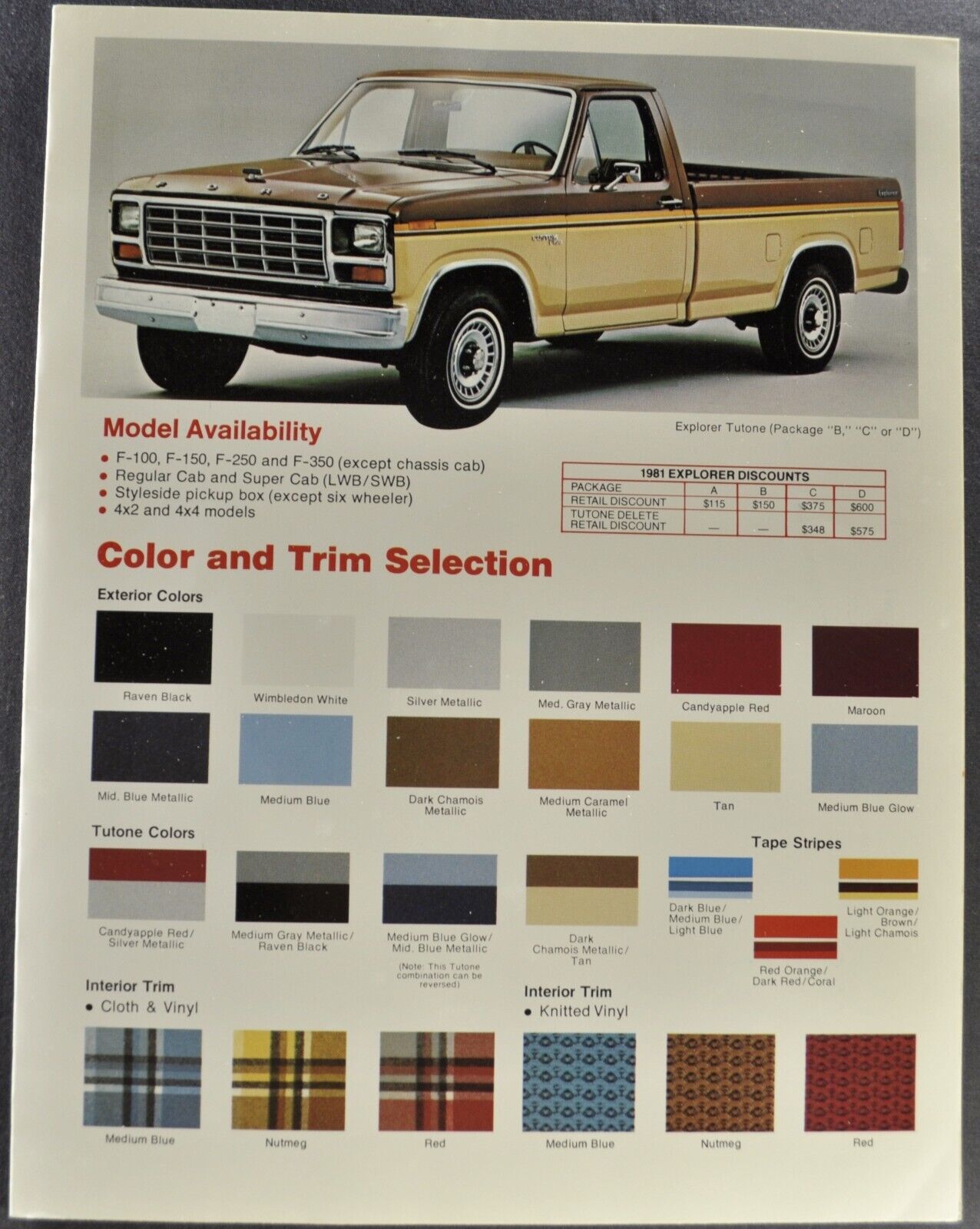 1981 Ford Explorer Pickup Truck Dealer Order Information Brochure Nice Original