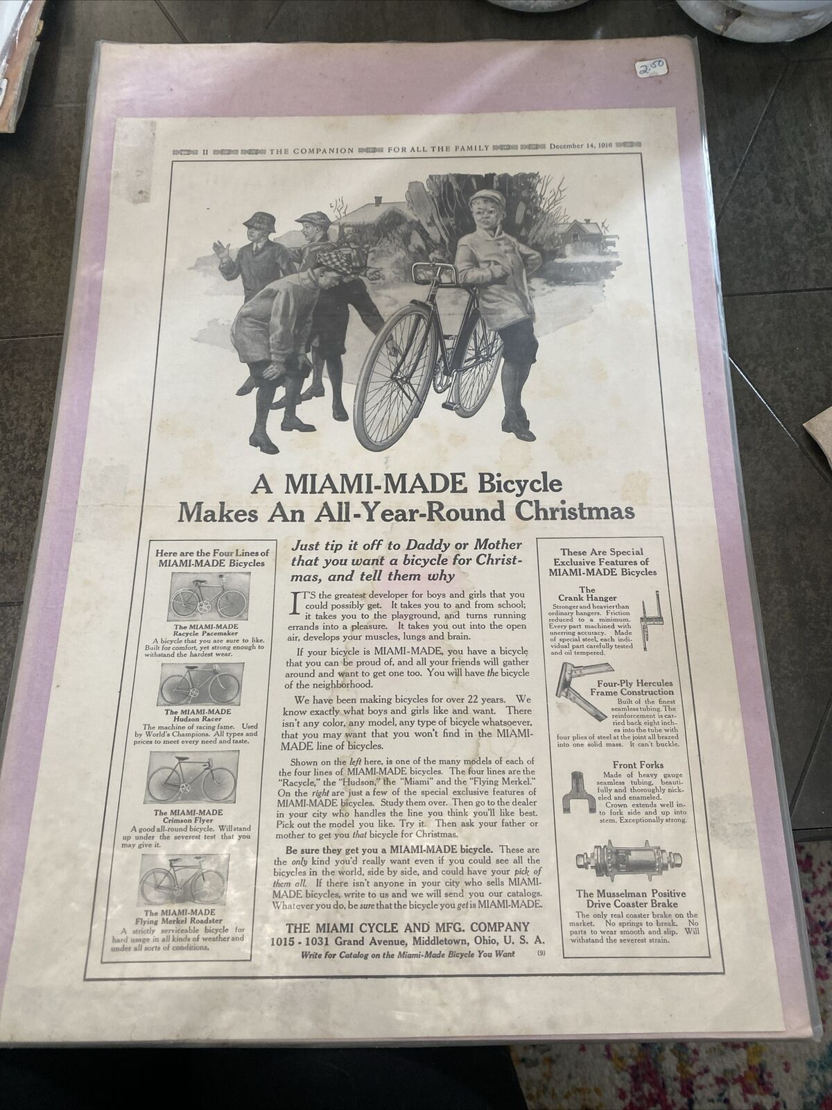 1916 OLD MAGAZINE PRINT AD, MIAMI CYCLE, RACYCLE, Hudson, Crimson, Flying Merkel