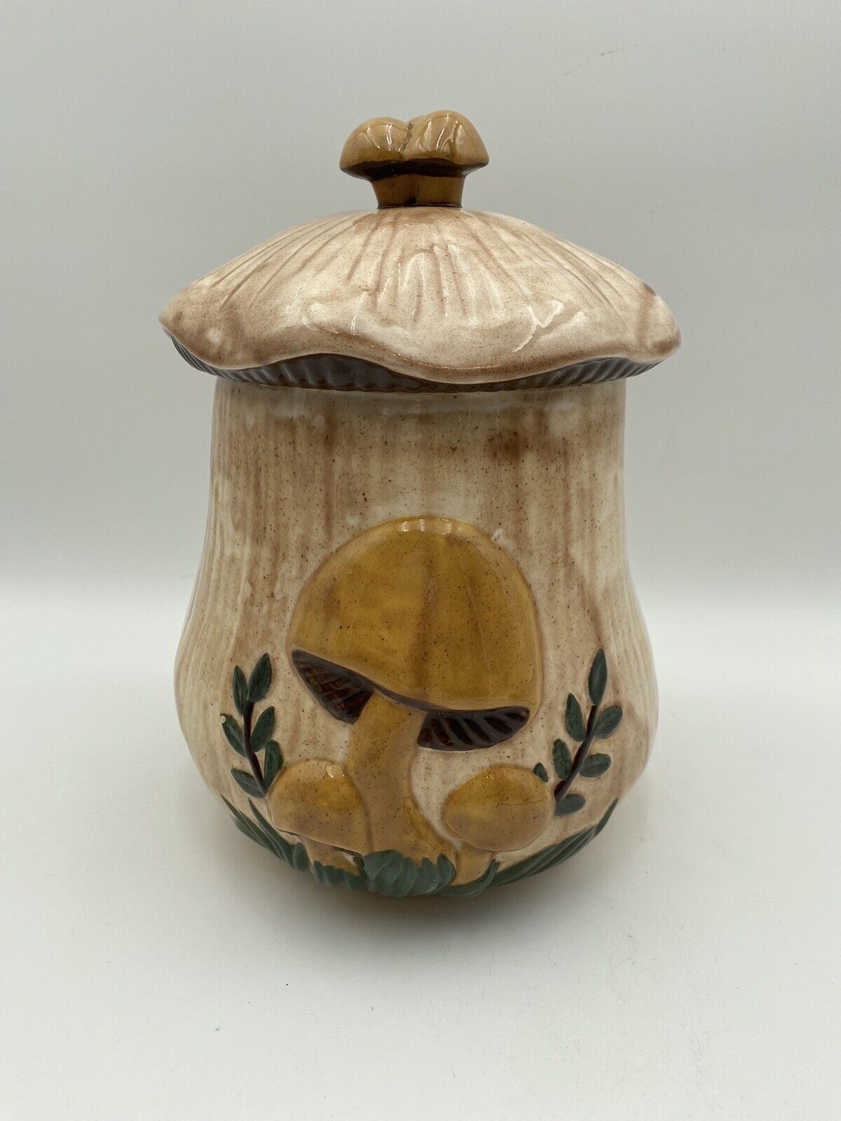Arnel’s Large Vintage Ceramic Mushroom Canister 10” Cookie Jar