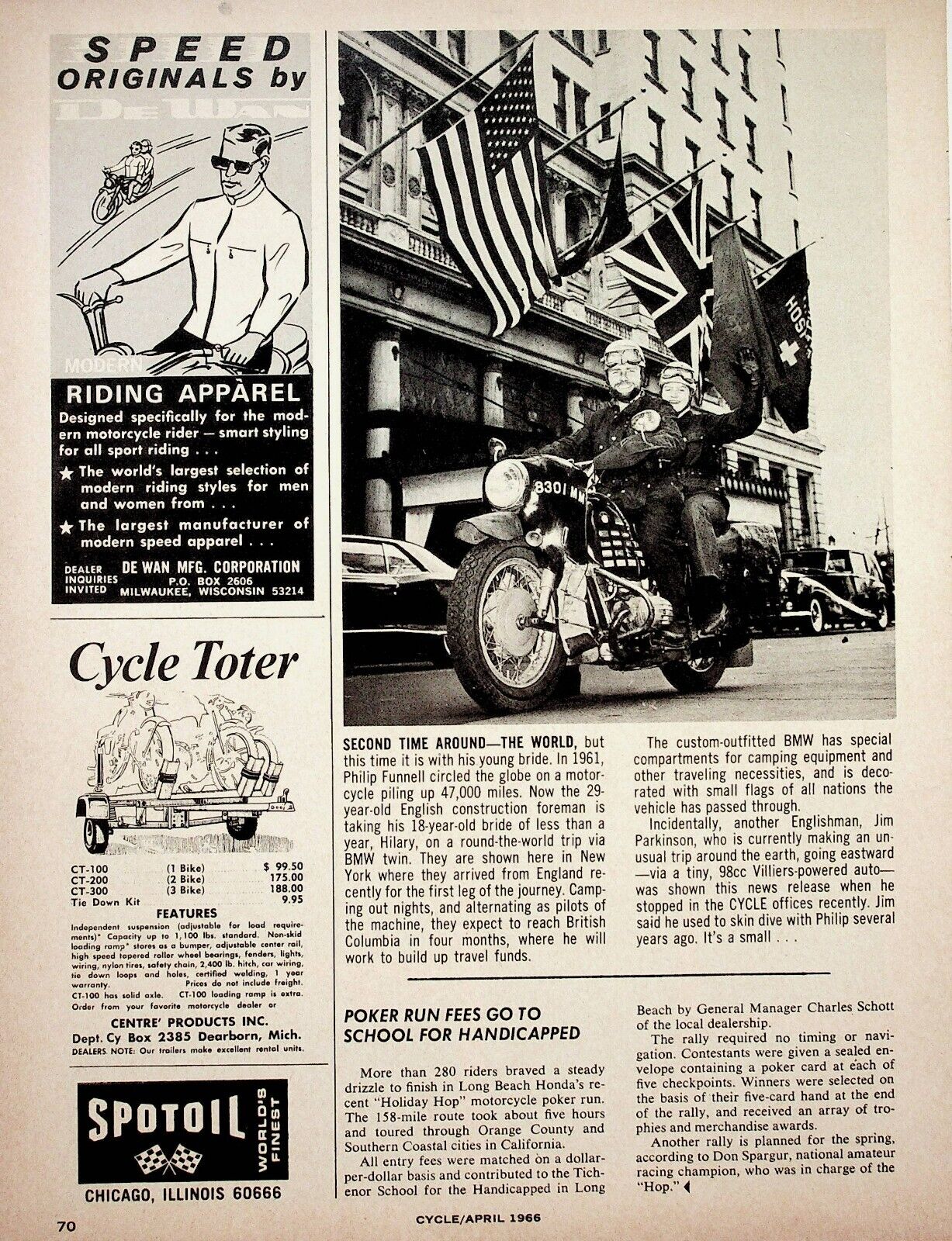 1966 BMW Philip Funnell World Tour New York - 1-Page Vintage Motorcycle Article