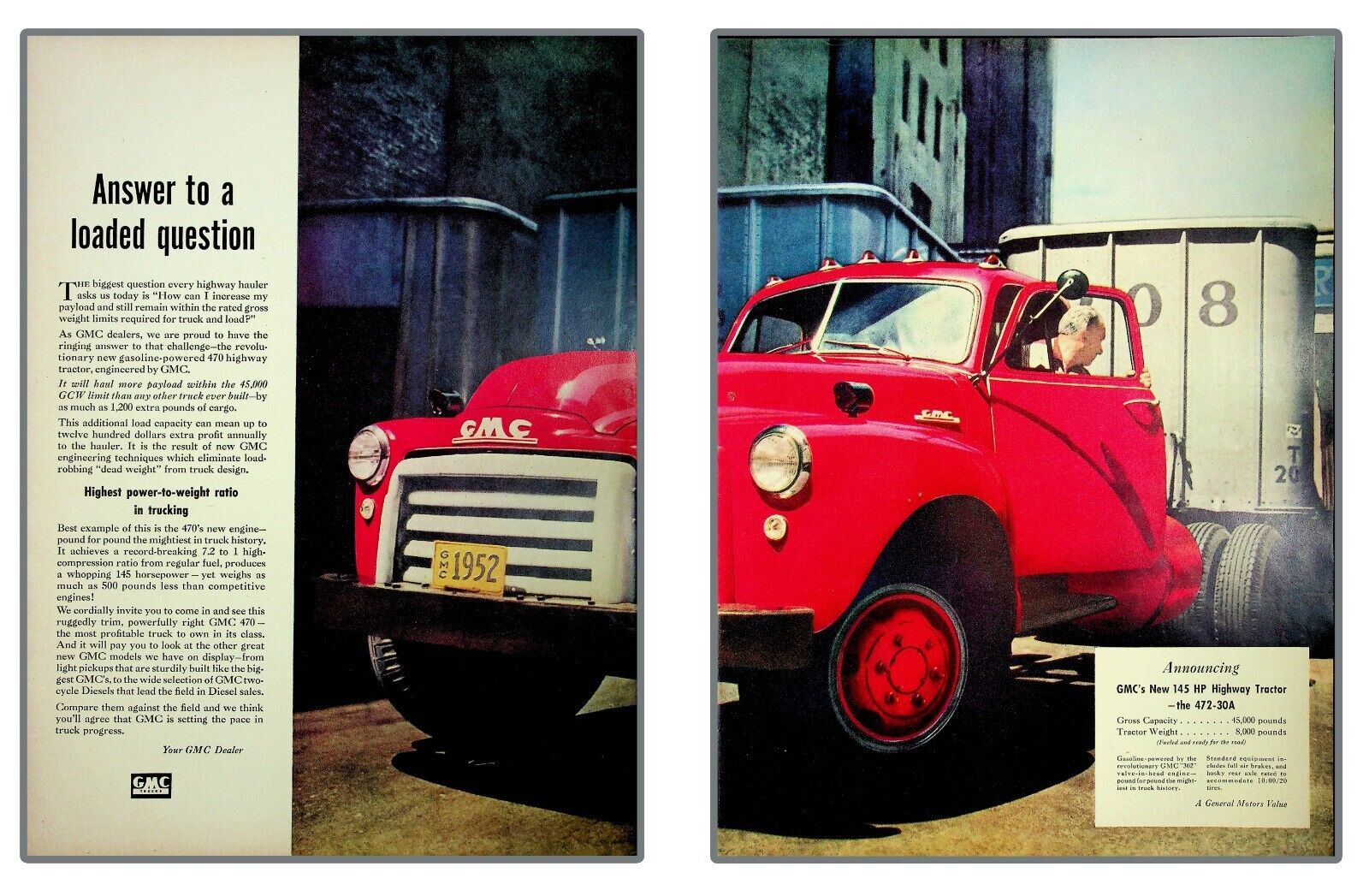 GM TRUCKS GMC Dealer Red Dump 2 Page Artwork Vintage Print Ad 1952