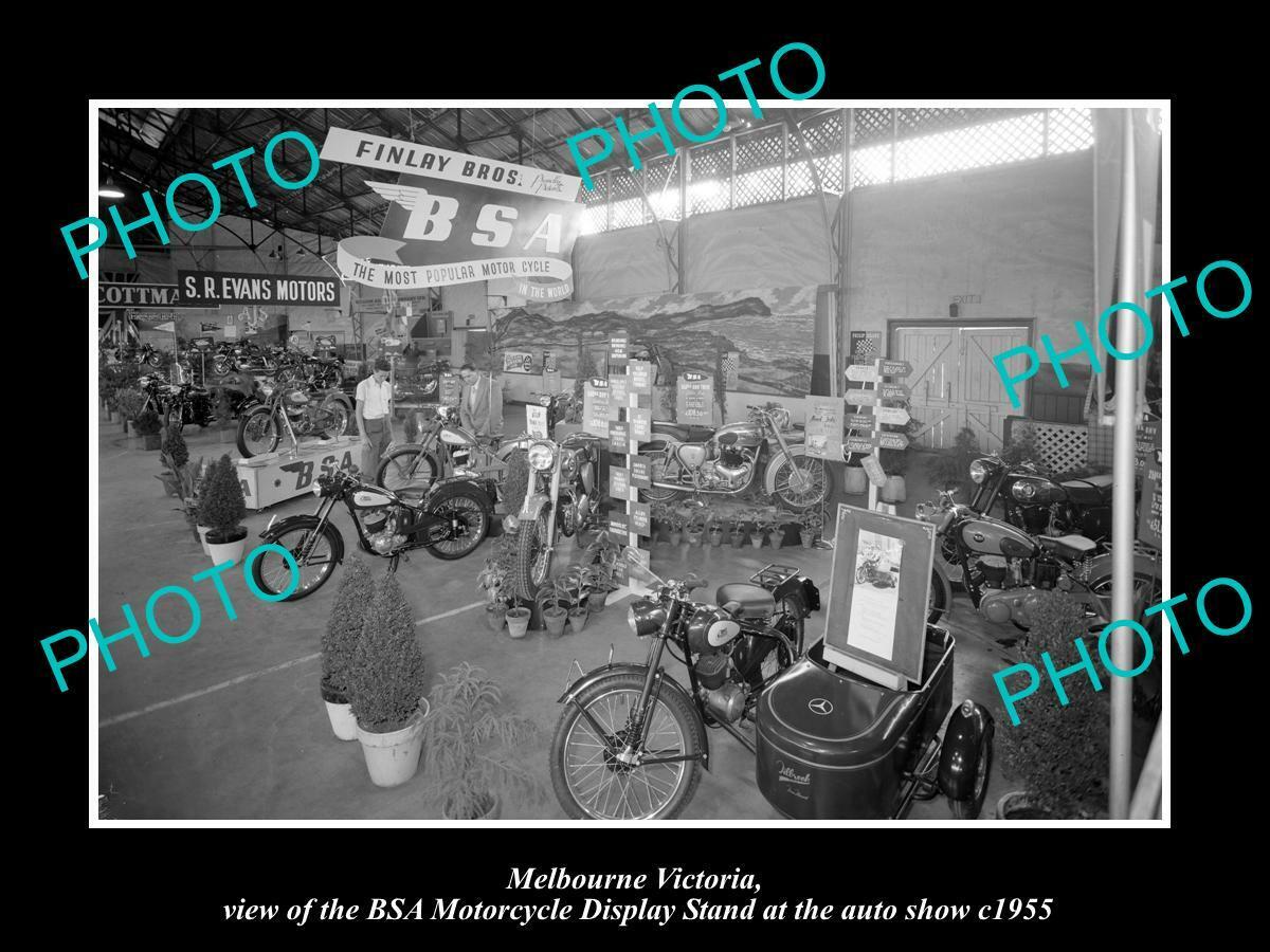 OLD 8x6 HISTORIC PHOTO OF MELBOURNE VIC THE BSA MOTORCYCLE SHOW STAND c1955