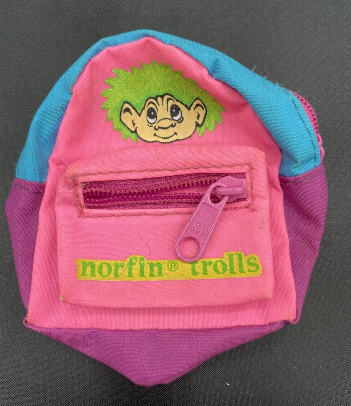 Vintage Norfin Trolls Mini Backpack Keychain Neon Zipper 1992