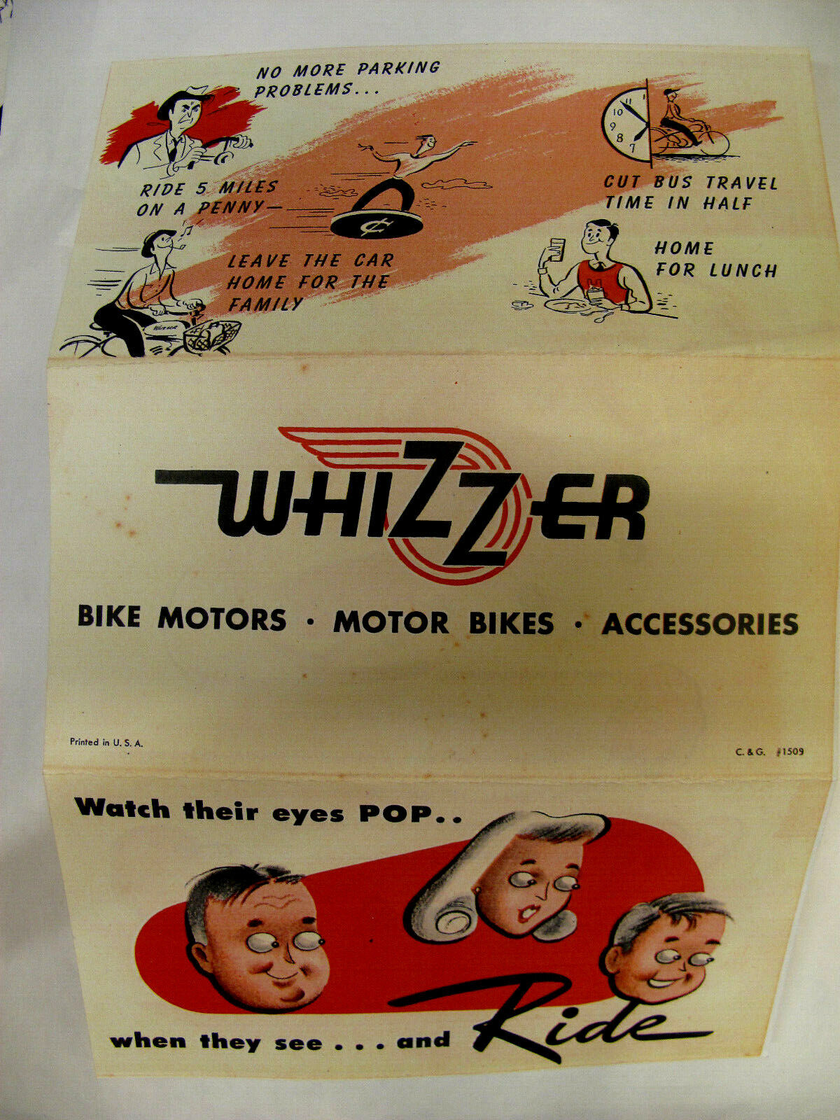 Whizzer ,39-1965 motorbike,bikes economical personal transportation PRINTED