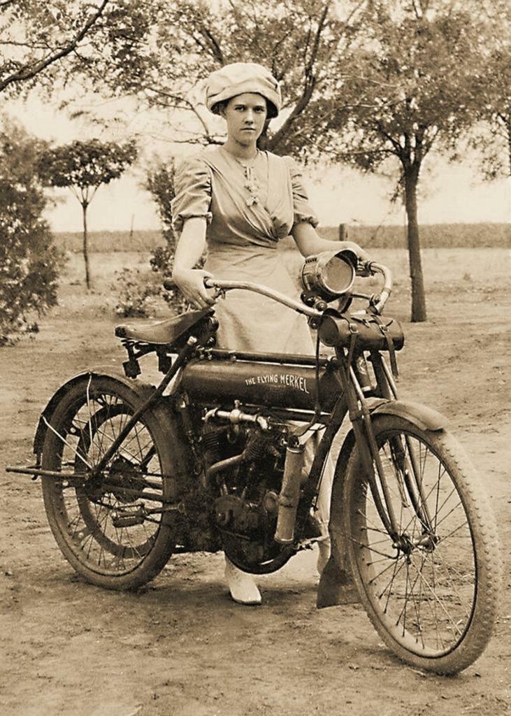 Antique Photo... Woman w/ Flying Merkel Motorcycle ... Photo Print 5X7