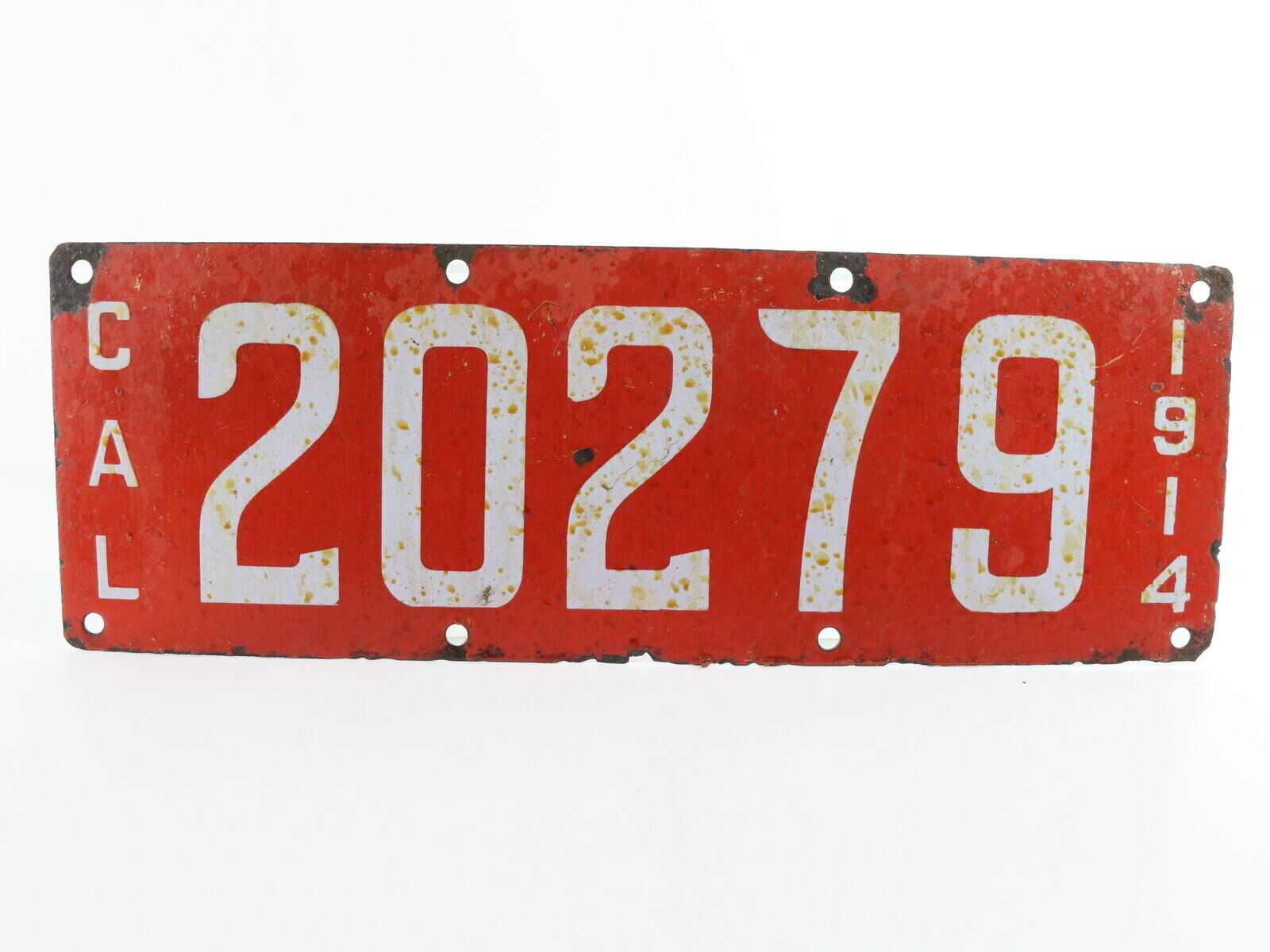 1914 California CAL License Plate # 20279 ING-rich Porcelain Metal