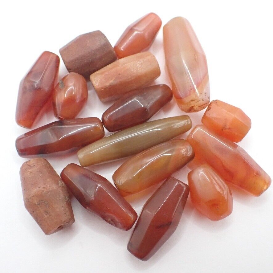 16 pcs mixed AGATE CARNELIAN STONE trade beads tribal African old collection