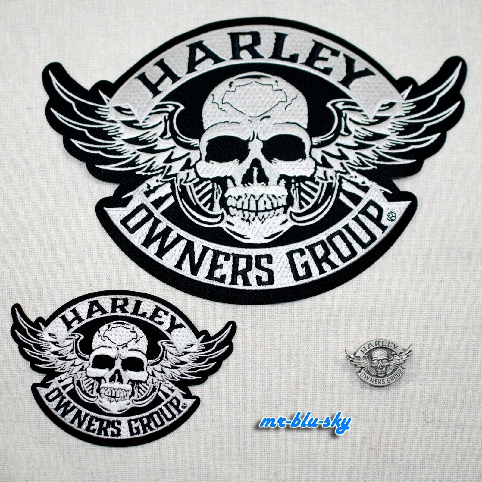 Winged Silver Skull Patch & Pin Set ~ Harley Davidson Owners Group HOG H.O.G. 