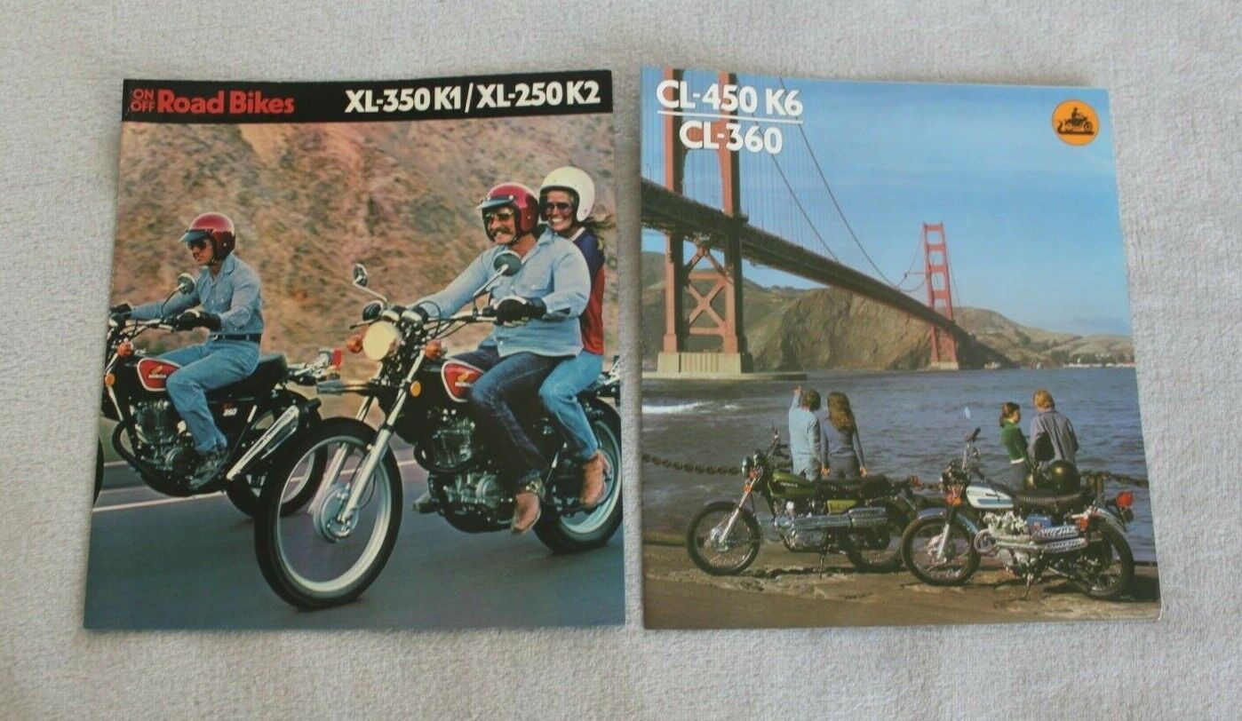 LOT(2) NOS 1974 HONDA CL450K6/CL360+XL350K1/XL250K2 MOTORCYCLE BROCHURE/POSTER