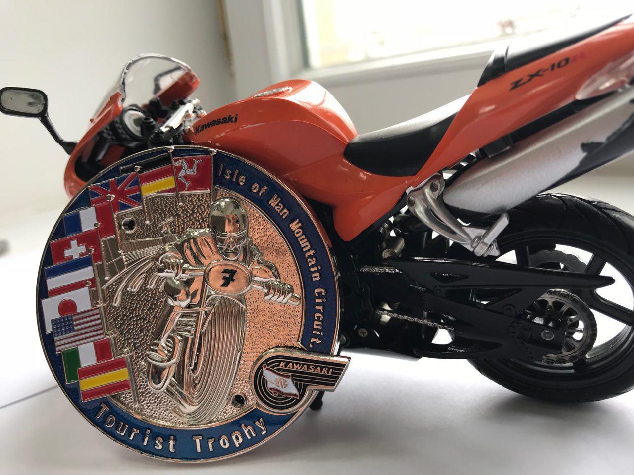 Vintage Kawasaki motorcycle bike badge emblem - Isle of Man Race badge Fits all