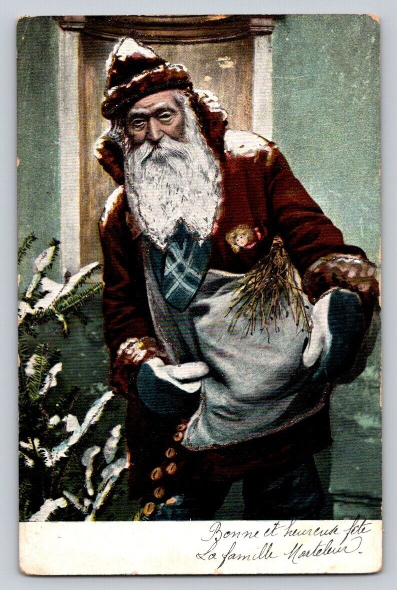 c1905 Old World Brown Santa Claus Mittens Tree Mica Christmas P228