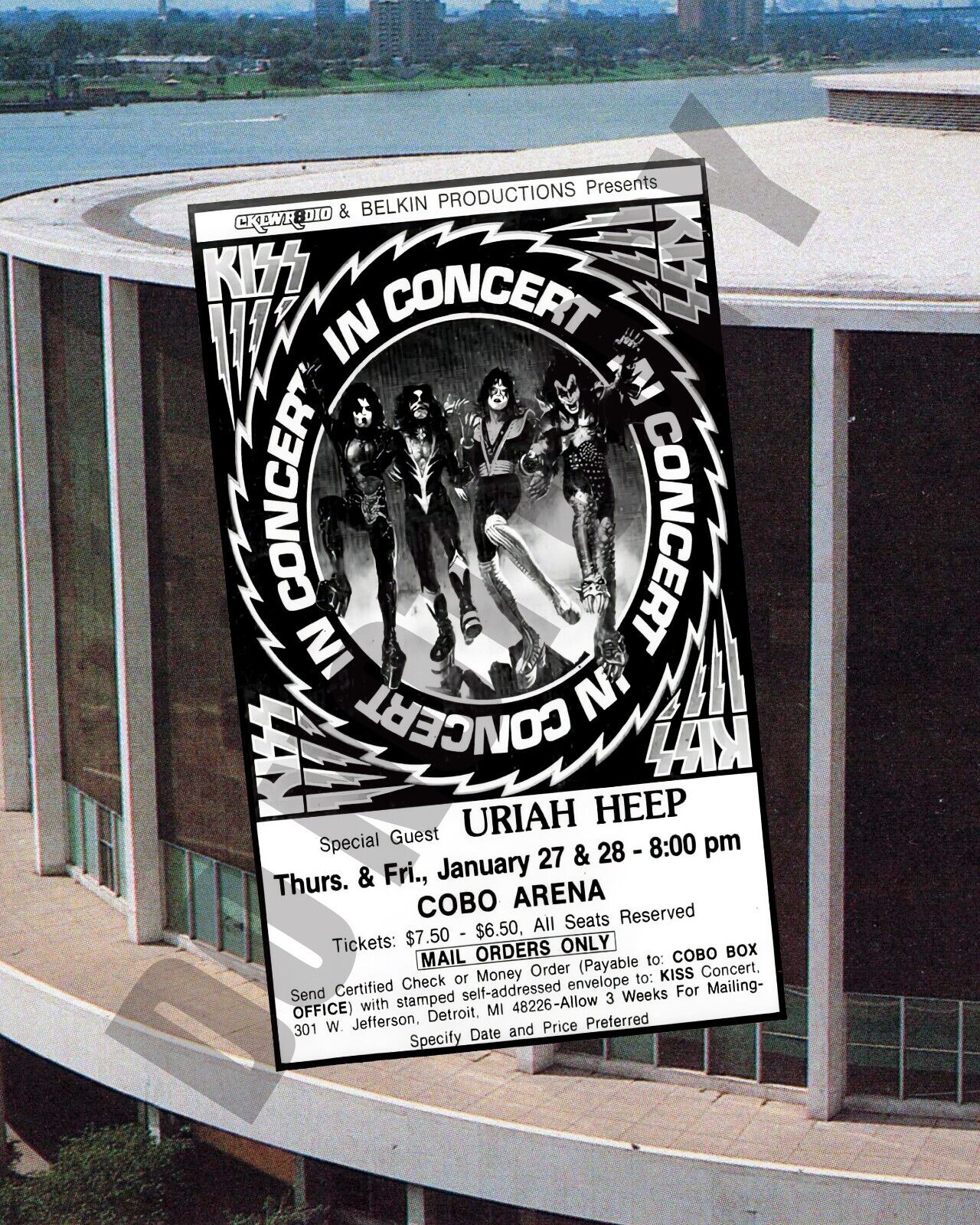 Jan 1977 CKLW KISS Uriah Heep Detroit Cobo Arena Concert Newspaper Ad 8x10 Photo
