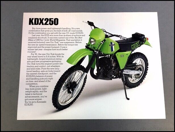 1981 Kawasaki KDX250 Motorcycle Bike 1-page Vintage Sales Brochure Spec Sheet
