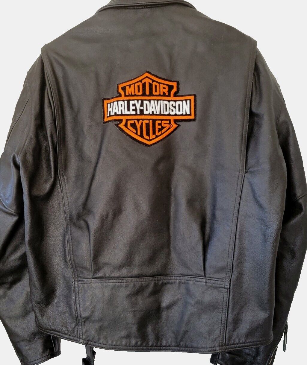 Harley Davidson Vintage Men's Large Black Leather Jacket Biker Made in USA Y2K