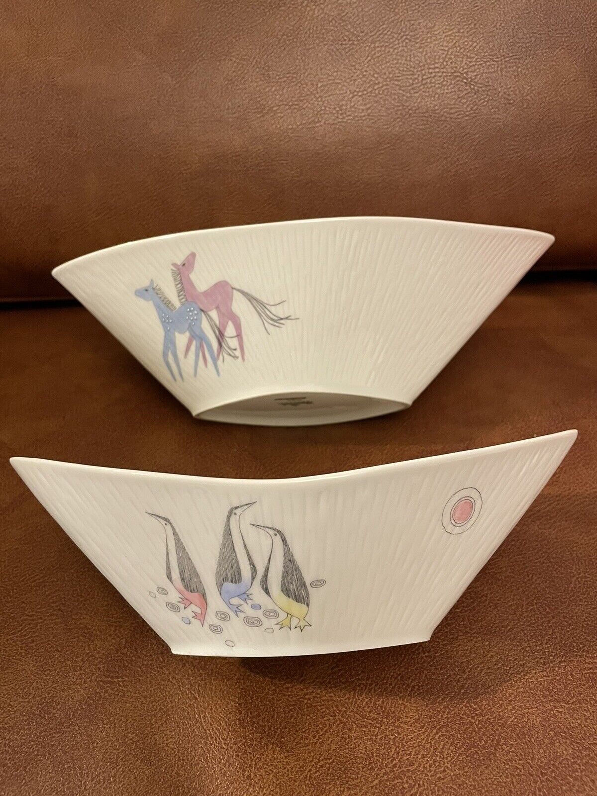 2 Rosenthal Ernst Fuchs INKA PENGUINS HORSE Porcelain Dishes Boats Stackable
