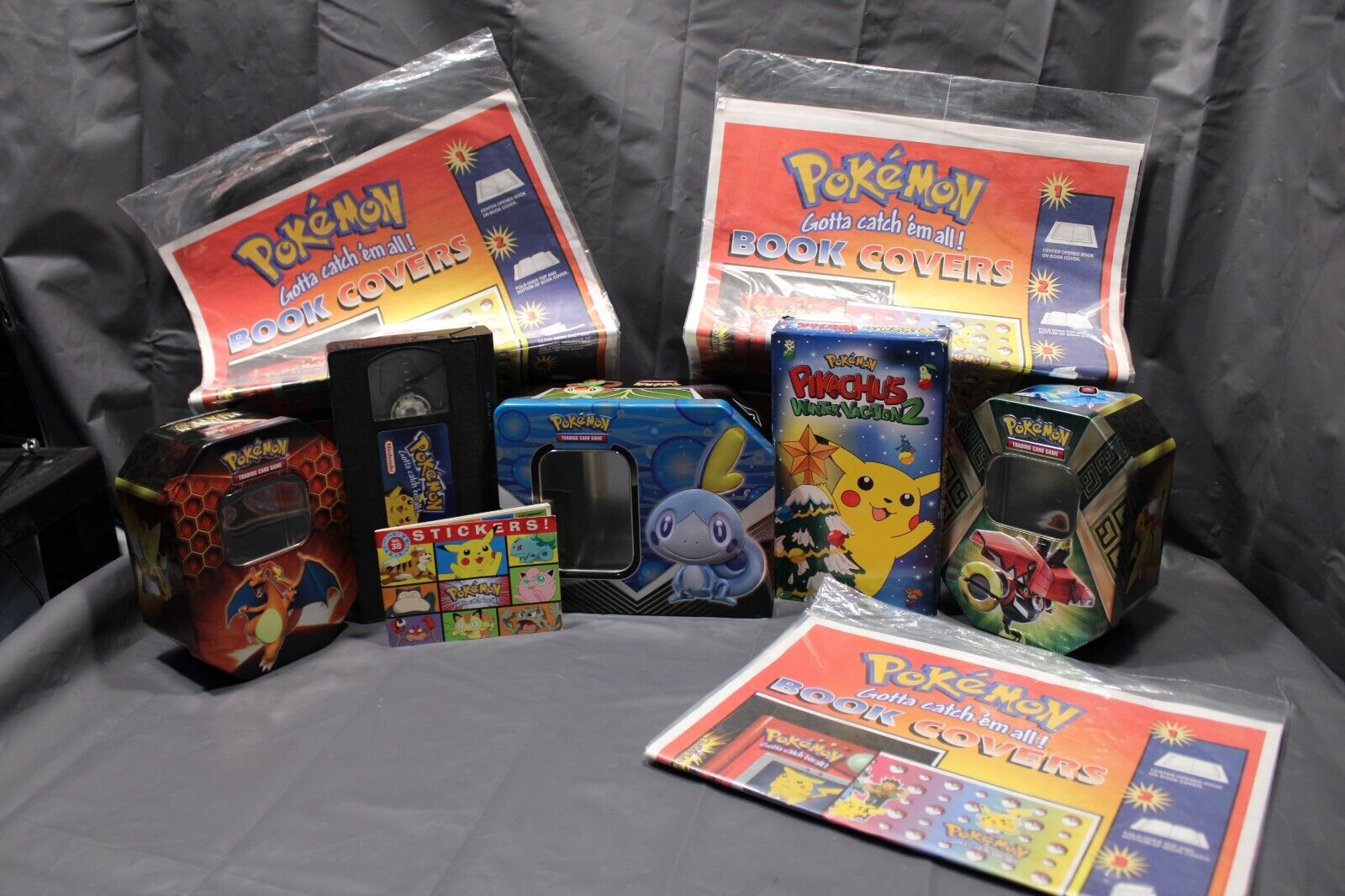 Pokemon Merchandise Lot (Toys, Launchers, Power Cards, Stickers, Tins, VHS, etc)