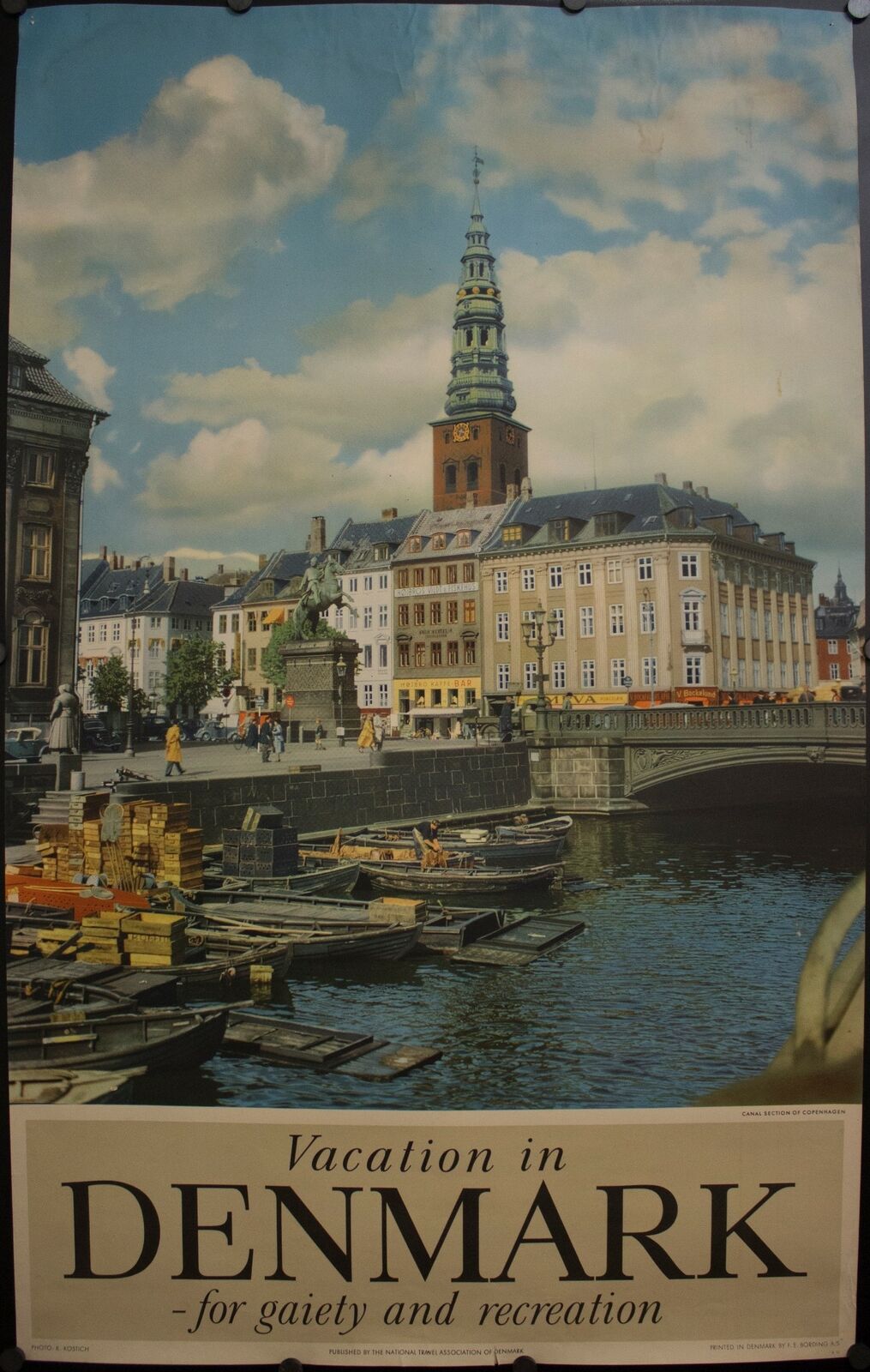 1953 Vacation in Denmark for Gaiety and Recreation Kostich Vintage Travel Poster