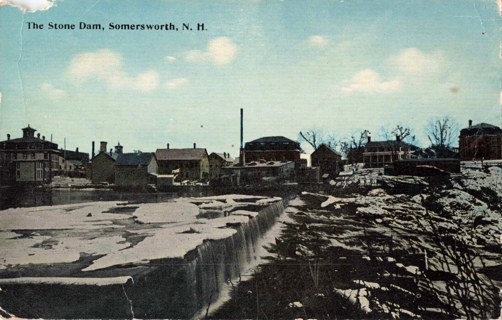 The Stone Dam, Somersworth, New Hampshire NH - 1913 Vintage Postcard