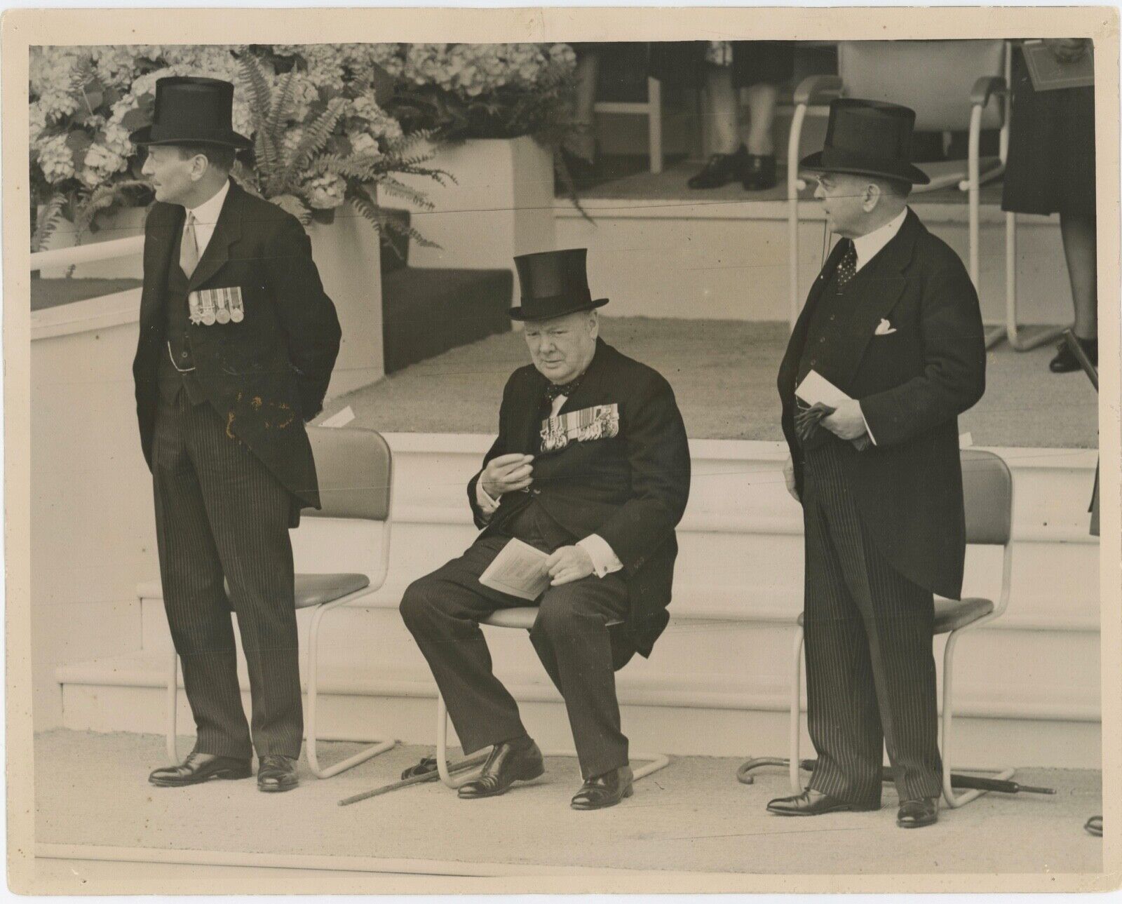 8 June 1946 press photo of Winston Churchill, Clement Attlee, and Mackenzie King