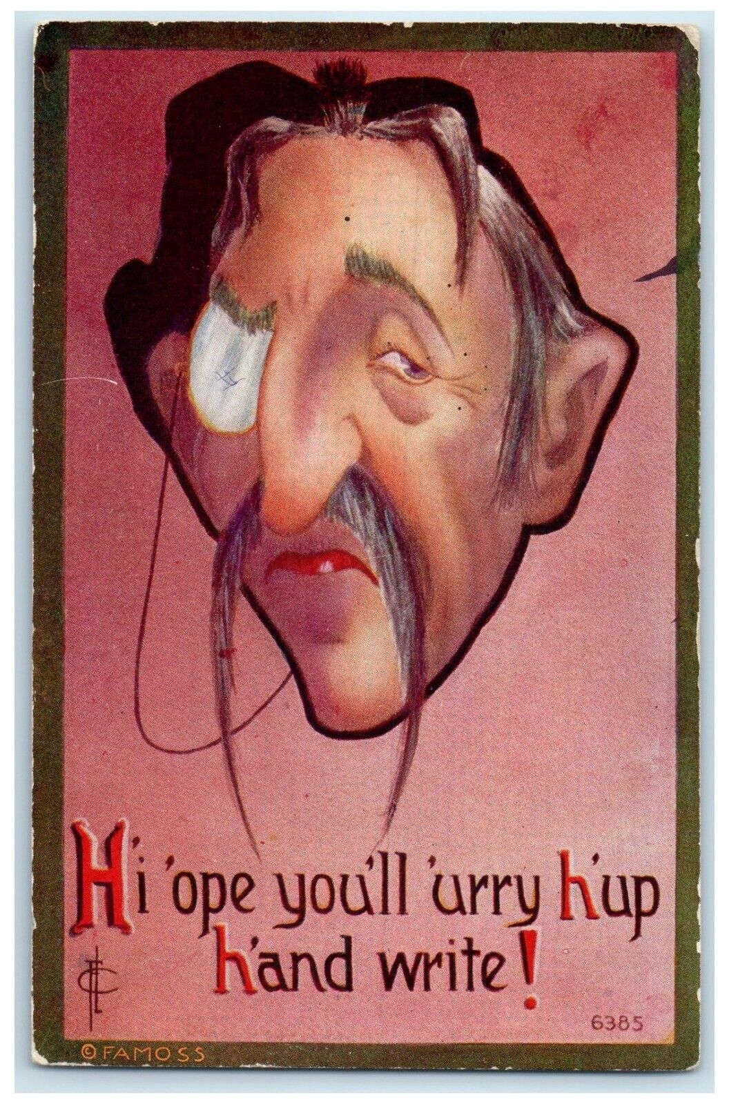 1910 Man Head Mustache Famoss Reeder North Dakota ND Posted Antique Postcard