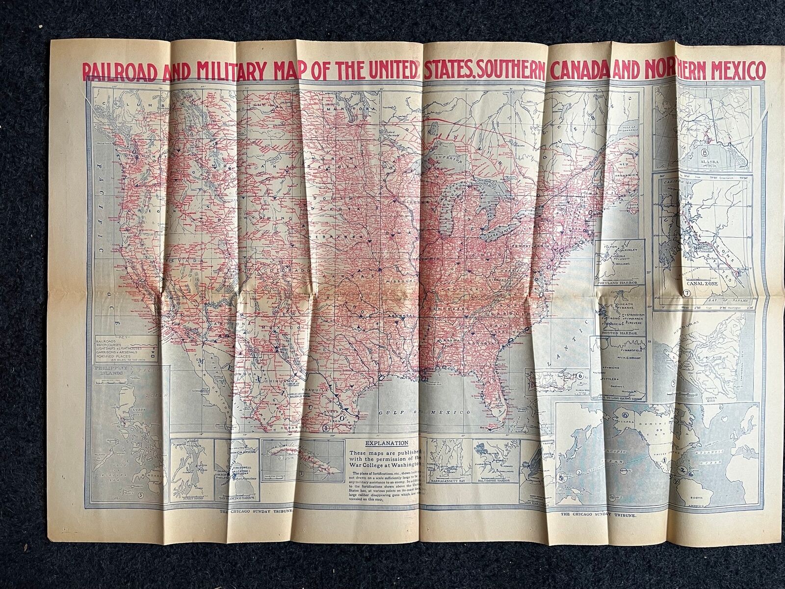 1914 American Railroad World War I Map - WWI Memorabilia and Wall Decor, Vintag