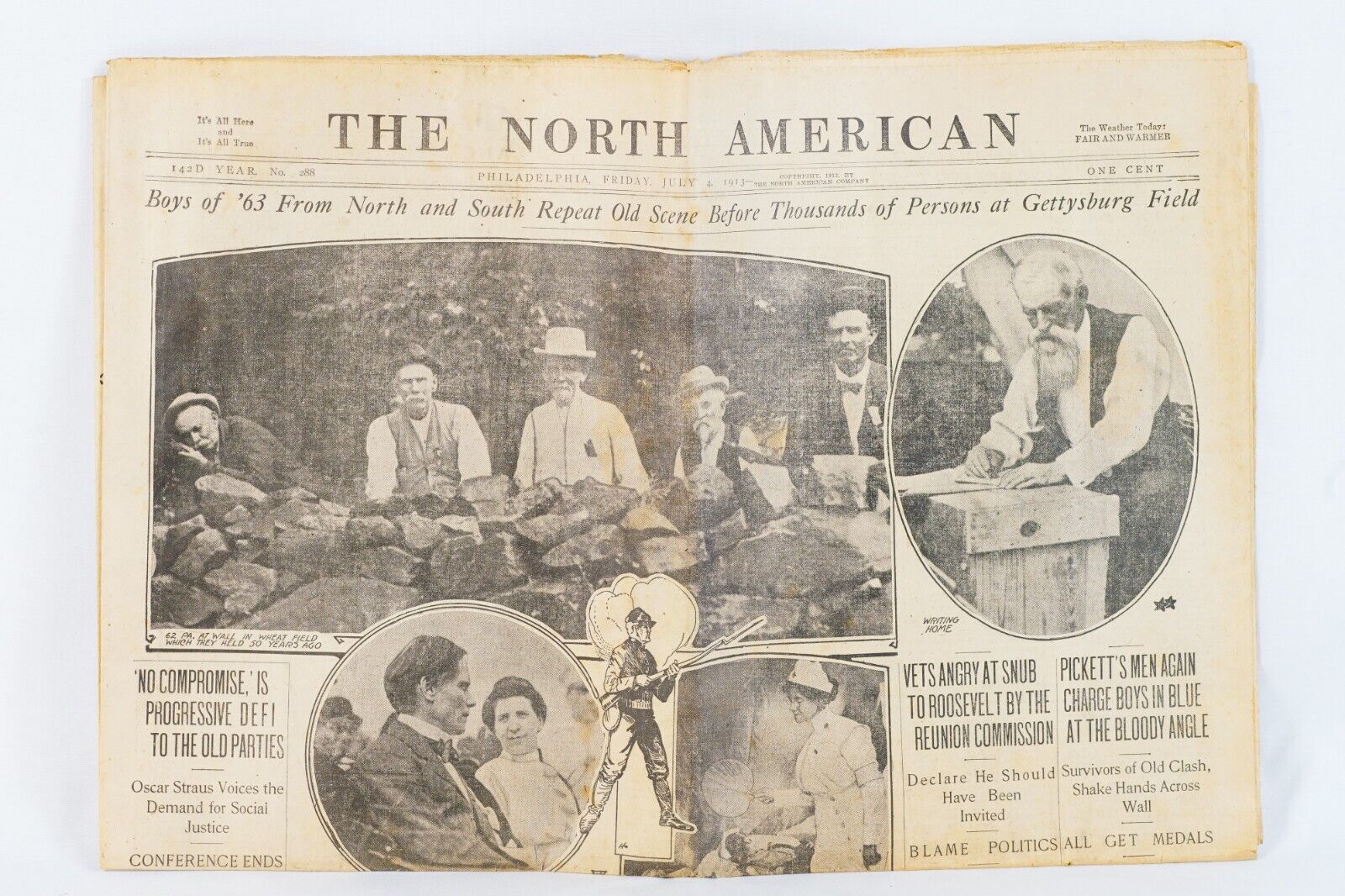 Gettysburg Civil War 50th Reunion July 4th 1913 The North American Newspaper