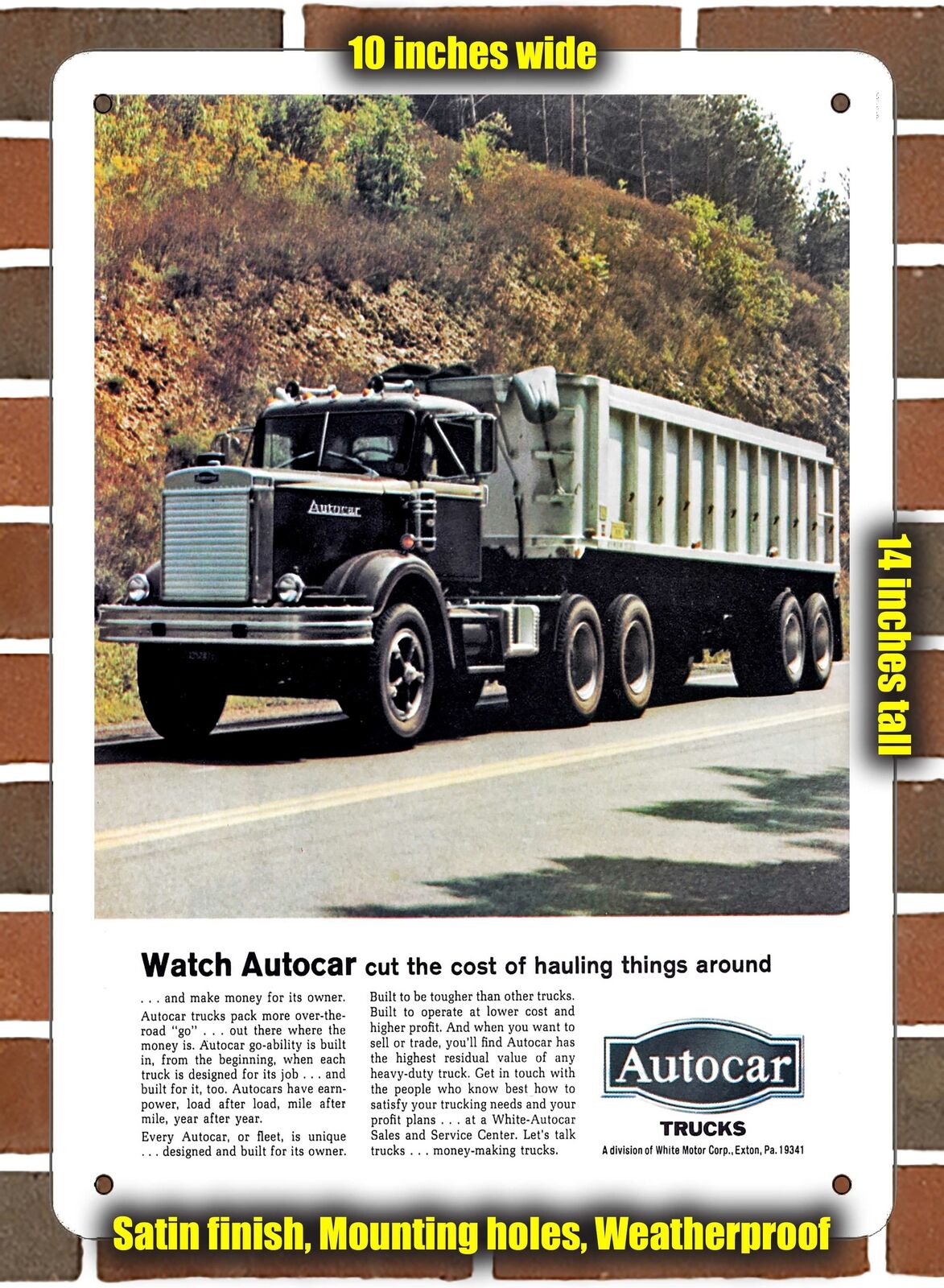 Metal Sign - 1968 Autocar Tractor-Trailer Truck 1- 10x14 inches